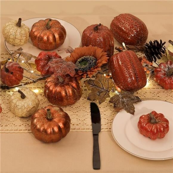 8-Piece Metal Cracked Design Foam Pumpkins for Halloween Thanksgiving‎ Fall Home - Picture 4 of 6